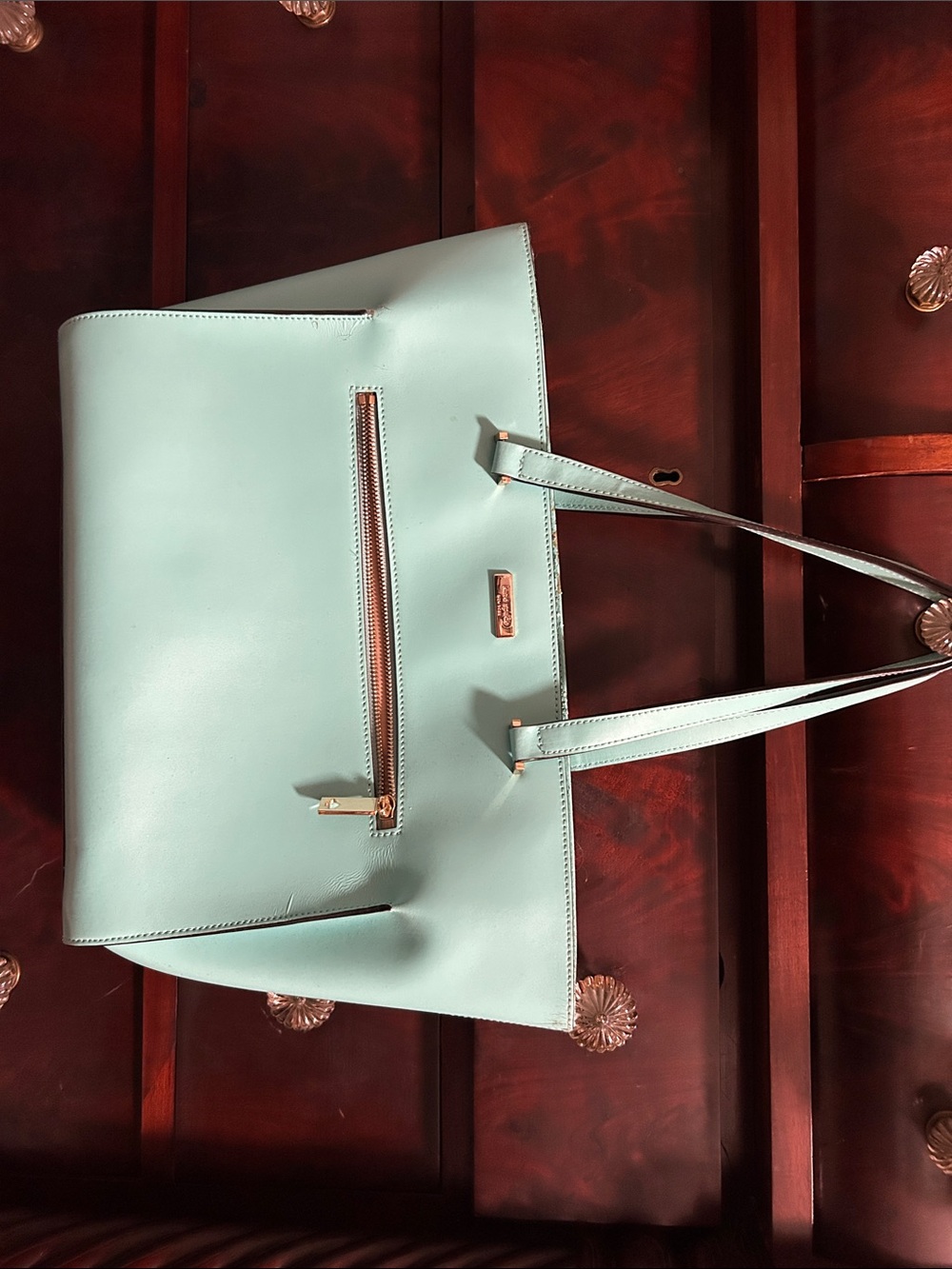 kate spade Tiffany blue Leather Tote with Front Zip Pocket